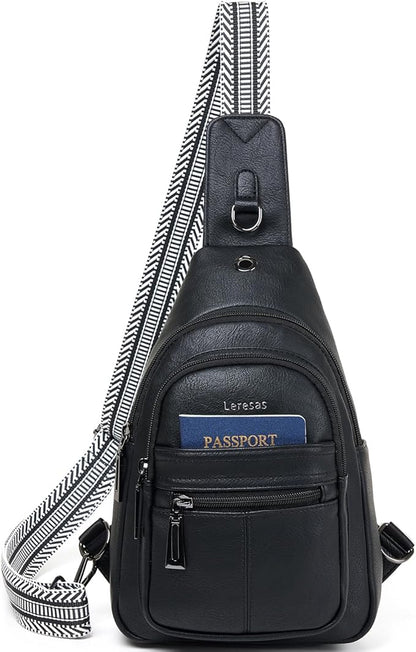 Leresas 7L Sling Bag for Women Vegan Leather Crossbody Purse Chest Bags Fashionable Trendy Fanny Pack with Travel, Black