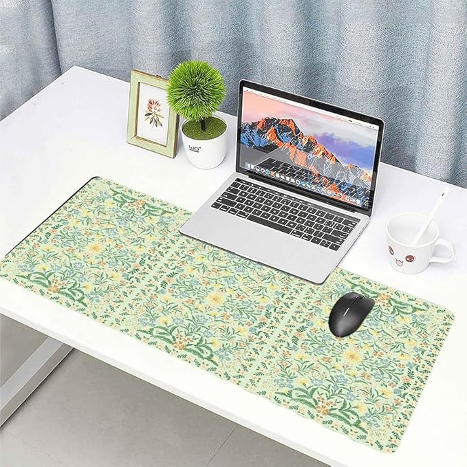 Vintage Botanical Print Desk Mat, Classic PU Leather Desk Pad for Women - Large Non-Slip Office Mat for an Elegant Gaming & Home Workspace（31.5 * 15.75in）