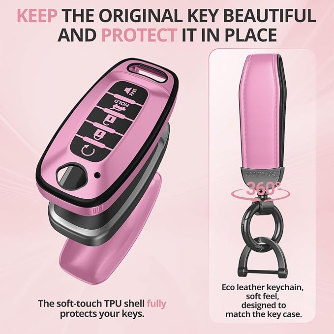 for Nissan Key Fob Cover Accessories- Matte TPU Key Fob Cover with Leather Keychain for 2023 2024 Rogue Pathfinder Versa 2025 Sentra Patrol Armada Smart and More (Iceberry Powder, 5 Buttons)