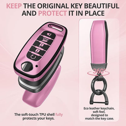 for Nissan Key Fob Cover Accessories- Matte TPU Key Fob Cover with Leather Keychain for 2023 2024 Rogue Pathfinder Versa 2025 Sentra Patrol Armada Smart and More (Iceberry Powder, 5 Buttons)