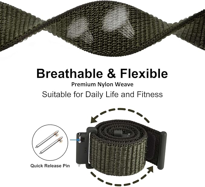 WOCCI 19mm Adjustable Nylon Watch Band, Quick Release Sport Loop Strap (Army Green)