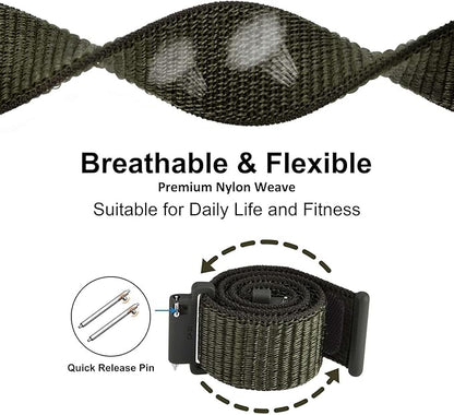 WOCCI 22mm Adjustable Nylon Watch Band, Quick Release Sport Loop Strap (Army Green)