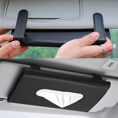 Black Car Tissue Refill Holder for Visor, Car Sun Visor Napkin Paper Storage Holder Box, Hanging Tissue Clip, PU Leather