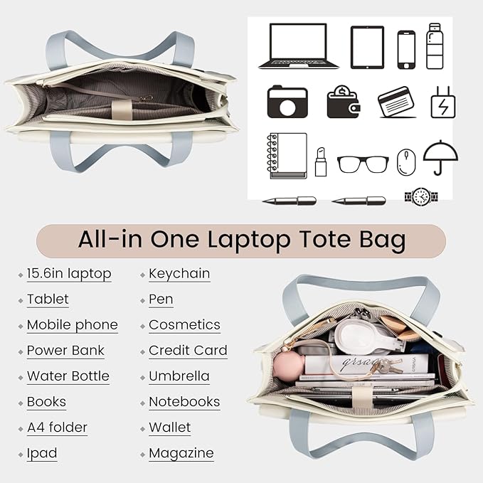 LOVEVOOK Laptop Tote for Women - 15.6 Inch Professional Leather Computer Briefcase - Waterproof, Large Capacity Business Teacher Office Bag - Crossbody Purse