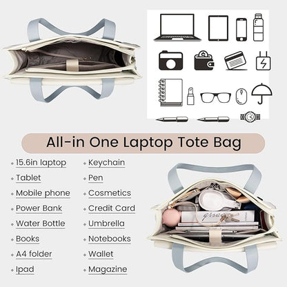 LOVEVOOK Laptop Tote for Women - 15.6 Inch Professional Leather Computer Briefcase - Waterproof, Large Capacity Business Teacher Office Bag - Crossbody Purse