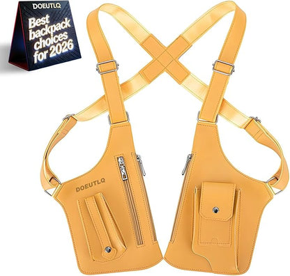 Leather Double Shoulder Armpit Bag for Men Underarm Concealed Rover The Holste Vest for Mens Adjustable Leather Bag (Yellow)