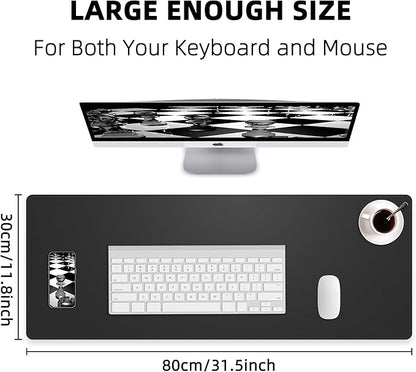 Non-Slip Desk Pad, Waterproof PU Leather Protector, Easy Clean Laptop Mat for Work/Home/Decor (Black 31.5" x 12")