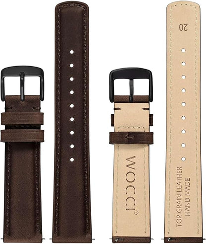 WOCCI Quick Release Watch Band, Distressed Genuine Leather, Stainless Steel Buckle, Strap Width 18mm 19mm 20mm 22mm 24mm
