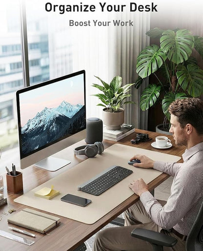 Aothia Faux Leather Desk Mat - Non-Slip PU Leather Desk Blotter, Waterproof Writing Surface, Large Desk Pad for Office & Home (Eggshell, 55" x 17")