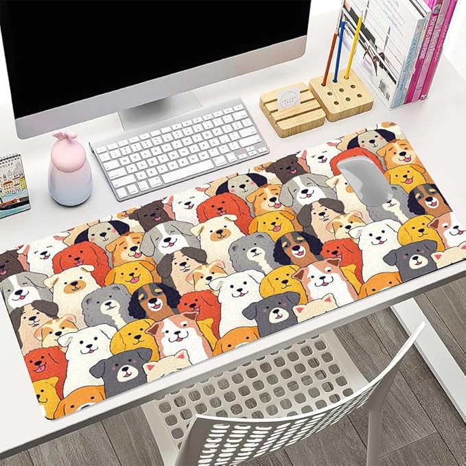 Positively Adorable Dog Desk Mat - 27.56 * 13.78in Desk Pad, Large Non-Slip PU Leather Pad for Aesthetic Home Office & Gaming,A Gift for Dog Lovers