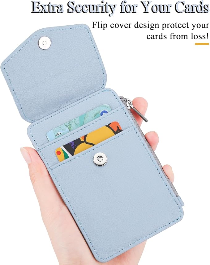 Teskyer Badge Holder with Side Zip Pocket, Multiple Card Slots Leather ID Holder Wallet with Neck Lanyard for Office Staffs, Teachers/Students, Workers, Cruise Cards, Bus/Metro Cards, Lichee Cyan
