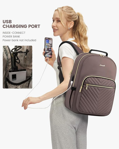 LOVEVOOK Laptop Backpack for Women, Large Capacity Travel Computer Work Bag with 17-inch Laptop Compartment, Business Nurse Backpack Purse, Hiking Outdoor Carry On Backpack, Brown