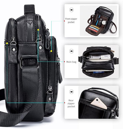 Men's Vinatge Leather Crossbody:Compact with Organized Pockets,Stylish & Functional for Everyday Carry