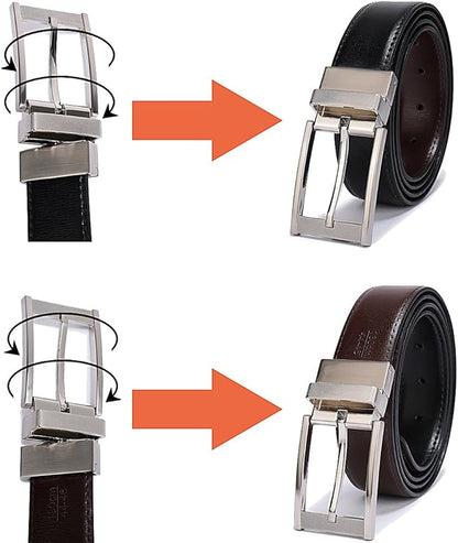 Belts for Men Reversible Leather 1.25” Waist Strap Fashion Dress Buckle Beltox
