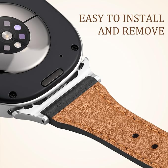 GEAK Slim Leather Band Compatible with Samsung Galaxy Watch 8 40mm 44mm/Watch 8 Classic 46mm, No Gap Adjustable Genuine Leather Replacement Dressy Strap for Samsung Watch 8 Bands Women