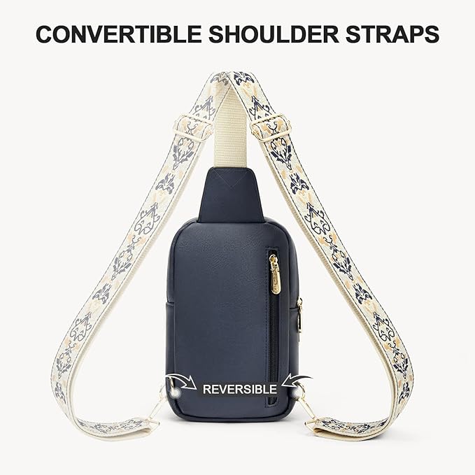 BOSTANTEN Sling Bag Quilted Crossbody Bags for Women Cross Body Purse Leather Fanny Pack with Adjustable Guitar Strap