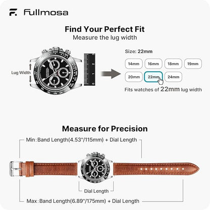 Fullmosa Watch Band, Quick Release Leather Watch Strap for Men Women, Replacement Bands Width 12mm 14mm 16mm 18mm 19mm 20mm 21mm 22mm 24mm