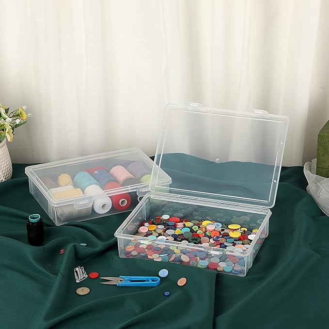 BTSKY Clear Plastic Storage Box with Flap Lid, Multipurpose Craft Organizers and Storage Box Art Supply Storage Organizer Plastic Sewing Box for Beads Pencils Notebooks, 6 Pack Small
