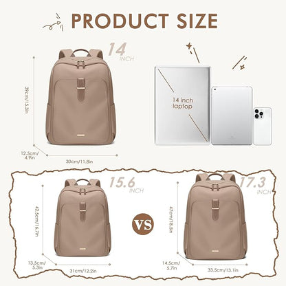 Laptop Backpack for Women,Casual Work Business Backpacks Purse Carry on Travel Backpack,14 Inch,Champagne Brown