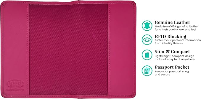 Bright Pink Genuine Leather RFID Passport Cover