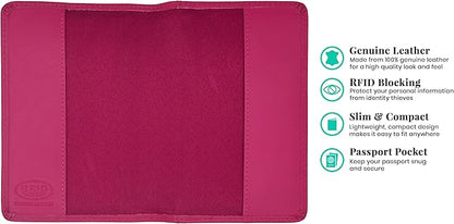 Bright Pink Genuine Leather RFID Passport Cover