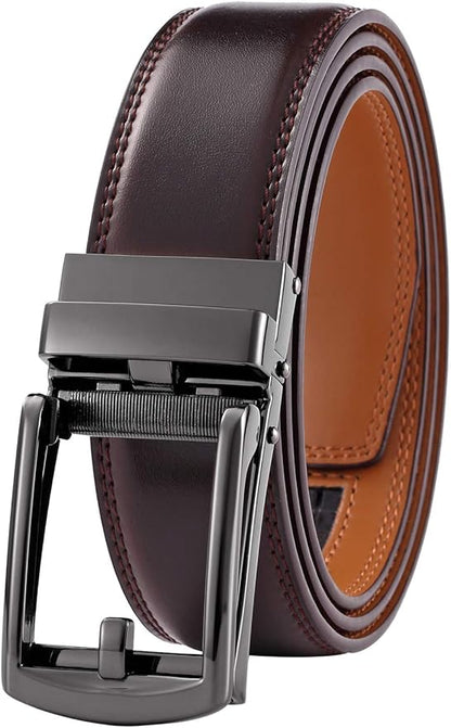 Lingli Men's Belt,Ratchet Dress Belt with Automatic Buckle Brown/Black-Trim to Fit-35mm wide