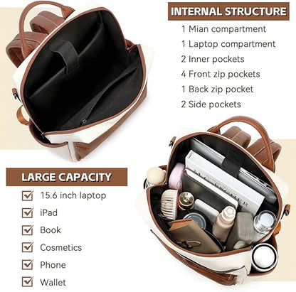 AGLOD Vegan Leather Laptop Backpack for Women 15.6 Inch Work Backpack Purse for Travel College