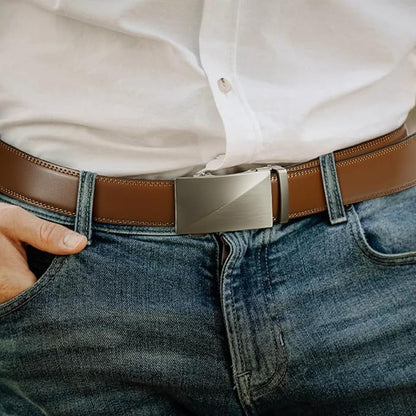 BOSTANTEN Ratchet Leather Belt For Men 2 Pack Dress and Casual with Adjustable Buckle, Trim to Fit