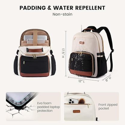 LOVEVOOK Lunch Backpack with Lunch Compartment,15.6Inch Laptop Work Travel Insulated Cooler Backpack,Waterproof College Teacher Lunch Bag Box with Tumbler Holder,Gifts for Men Women,Khaki-Coffee-Black