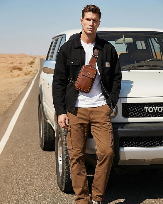 Rainbow Horse - Genuine Leather Mini Sling Bag, Small Chest Bag for Men, Suitable for Outdoor Travel and Daily Commuting