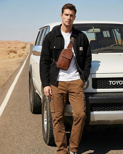 Rainbow Horse - Genuine Leather Mini Sling Bag, Small Chest Bag for Men, Suitable for Outdoor Travel and Daily Commuting