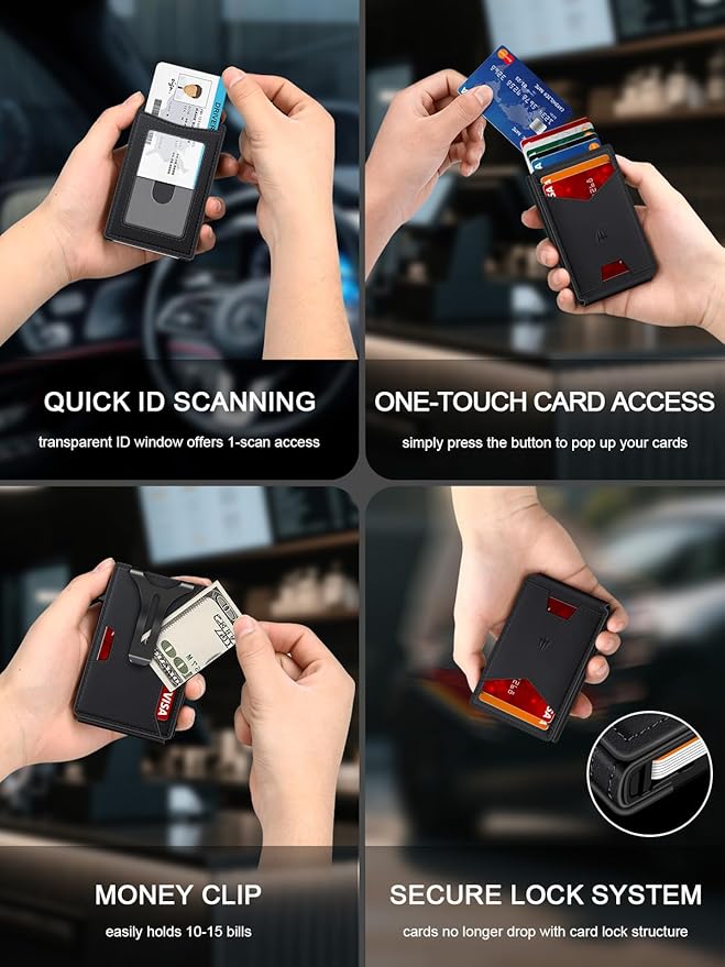 Wallet for Men, Slim Minimalist Wallet with Money Clip＆ID Window, RFID Blocking Pop-Up Credit Card Holder, Smart Auminum Mens Wallet Holds 9-13 Cards (Gift Box) (Black)