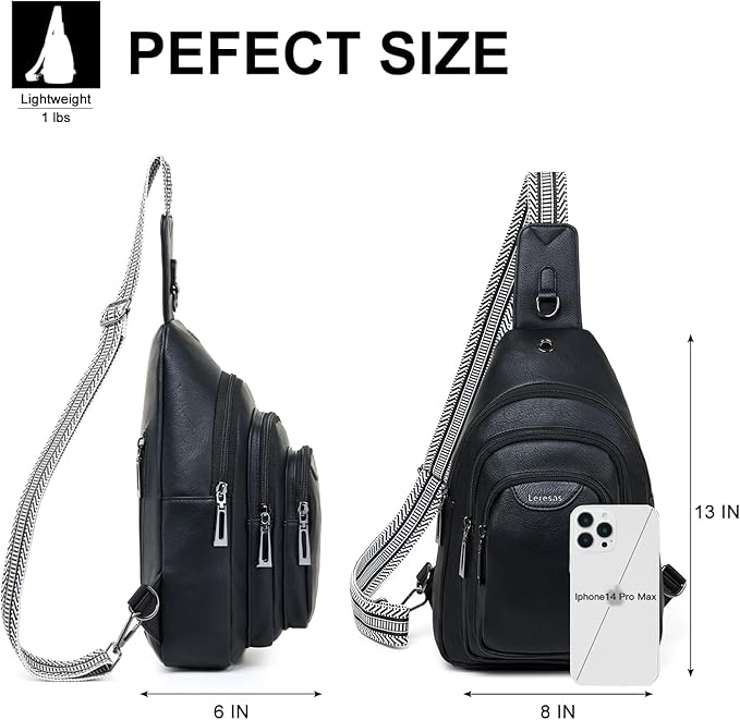 Leresas 10L Crossbody Sling Bag for Women Men Anti Theft Cross Body Fanny Pack Belt Bag Purse Gifts for Women Faux Leather, Black