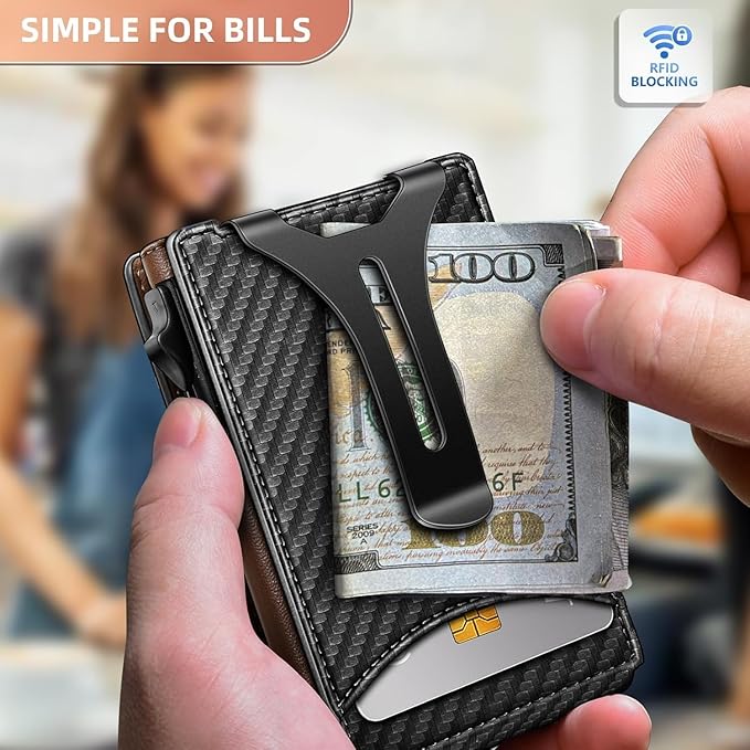 Genuine Leather Wallet for Men Slim Magnetic Flip Bifold with Money Clip and Metal Card Case Holds 9 Cards Ideal for Gifts and Daily Use (Black)