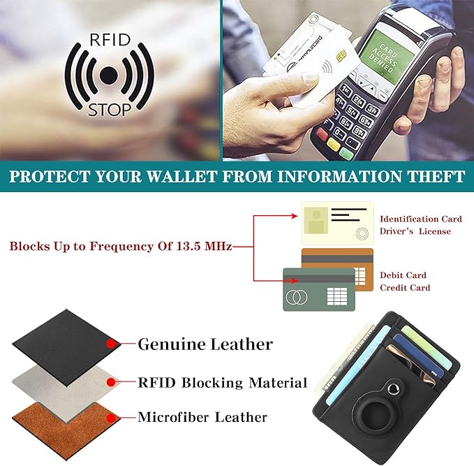 Slim Minimalist Wallet PU Genuine Leather Carbon Fiber RFID Blocking Front Pocket Wallet for Men Women Lightweight Credit Card Holder