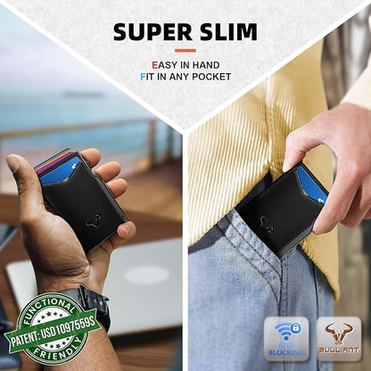 BULLIANT Men Wallet Gift Boxed,Slim Front Pocket Wallet Money Clip Card Holder 3.8"x2.7",Pop-up Access