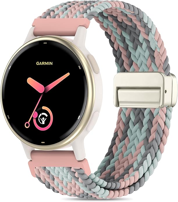 20mm Magnetic Braided Nylon Band Compatible With Garmin Vivoactive 6/Vivoactive 5/3/3 Music Watch Bands, Quick Release Stretchy Strap Replacement for Venu Sq 2/Forerunner 55/165/245/645