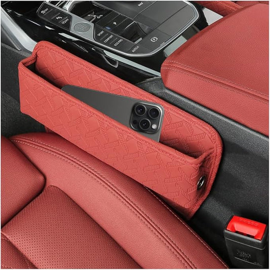 Car Seat Gap Filler Organizer, Leather Console Side Gap Filler Storage Box for Storing Phones Keys, No-Drop Automotive Seat Crevice Blocker Organizer, Universal for Truck SUV Sedan (Red)