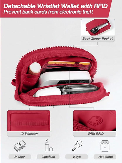 Tiostep Clip and Go Strap for Phone with Wallet Crossbody Phone Lanyard Adjustable and Detachable Wristlet Wallet with ID Window and Zipper, Red