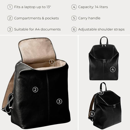 Time Resistance Leather Backpack - Unisex Business Rucksack Laptop Bag for Bag and Women (Black)