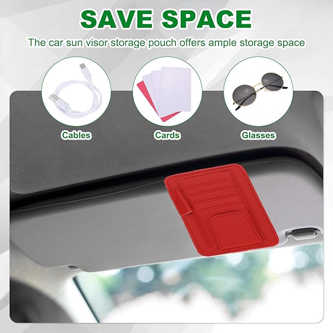 PATIKIL 1 Pcs Car Sun Visor Organizer, 6.1 x 4.9 Inch PU Leather Vehicle Storage Pouch Holder for Sunglasses Card Pen Driver License Car Accessories, Beige