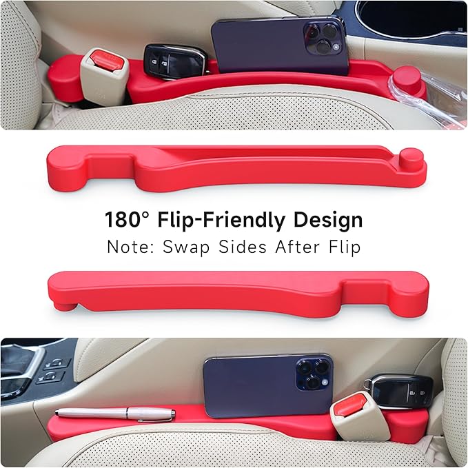 Givifive Car Seat Gap Filler Set of 2, 3IN1 Seat Side Gap Filler Plug with Storage Slot & Hook Function, Soft Foam Universal Fit Car SUV Truck Fill Gap Between Seats Console Organizer（Standard Red）