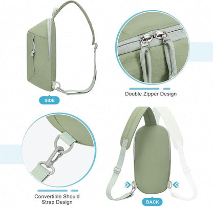 Small Sling Bag with RFID Blocking, Mini Fanny Pack for Women Men, Convertible Crossbody Anti Theft Chest Bag for Travel Hiking Running, Light Green