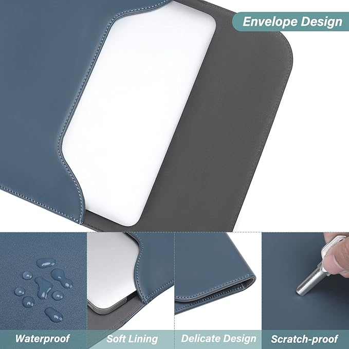 MOSISO Laptop Case 13.3 inch, 13-13.3 inch Laptop Sleeve Compatible with MacBook Neo 13 A18 Pro A3404 /Air 13/Pro 13/Pro 14 M5 M4 M3 M2 M1, Faux Suede Leather Case with Small Bag, Peacock Blue