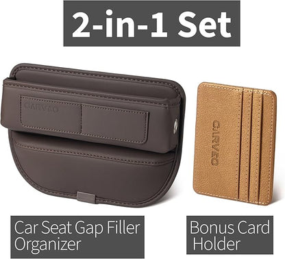 Car Seat Gap Filler Organizer with Charging Hole, In Between Car Seat Catcher for Car, Truck, SUV, Premium PU Leather Interior Accessories, Console Organizer for Phone, Keys and Small Items – Brown