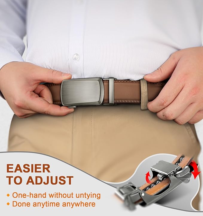 KEMISANT Men Belt 2 Pack, Leather Ratchet Belt Easy Click Slide For Men 1 3/8",Cut for Fit