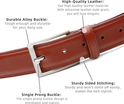 Mens Genuine Leather Dress Belt Classic Casual Belt with Single Prong Buckle for Jeans Pants Work and Business