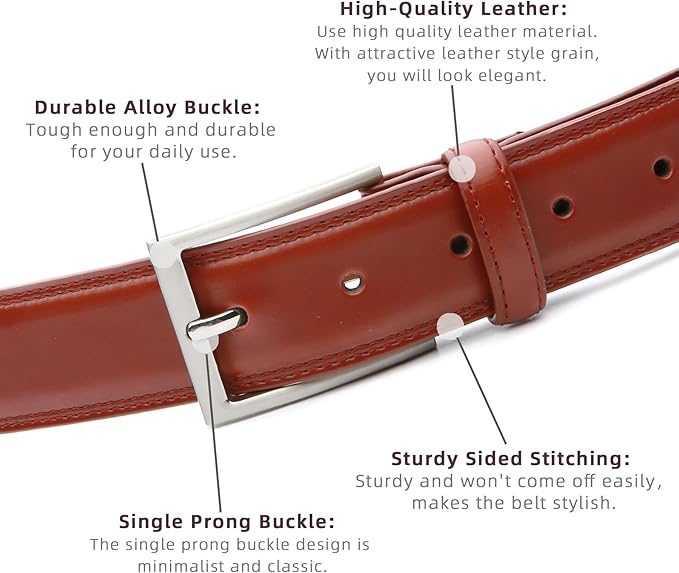 Mens Genuine Leather Dress Belt Classic Casual Belt with Single Prong Buckle for Jeans Pants Work and Business