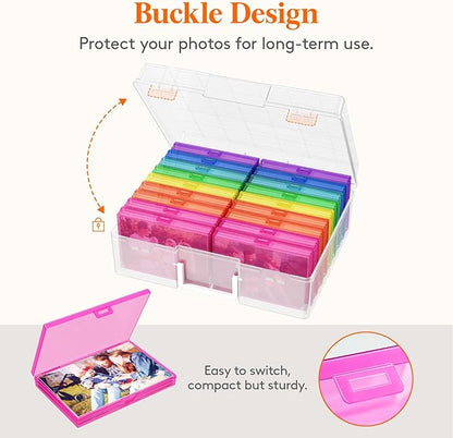 Lifewit Plastic 4x6 Photo Storage Box, 18 Pcs Inner keeper with Lids, Transparent Rainbow Color Photo Organizers with Label Stickers, Craft Storage Box for Seeds Cards Office Supplies