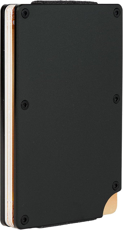 Minimalist Carbon Fiber Wallet for Men, Money Clip Cash Strap Wallet, RFID Blocking Metal Wallet Aluminum Card Holder,Front Pocket Wallet(Matt Black)